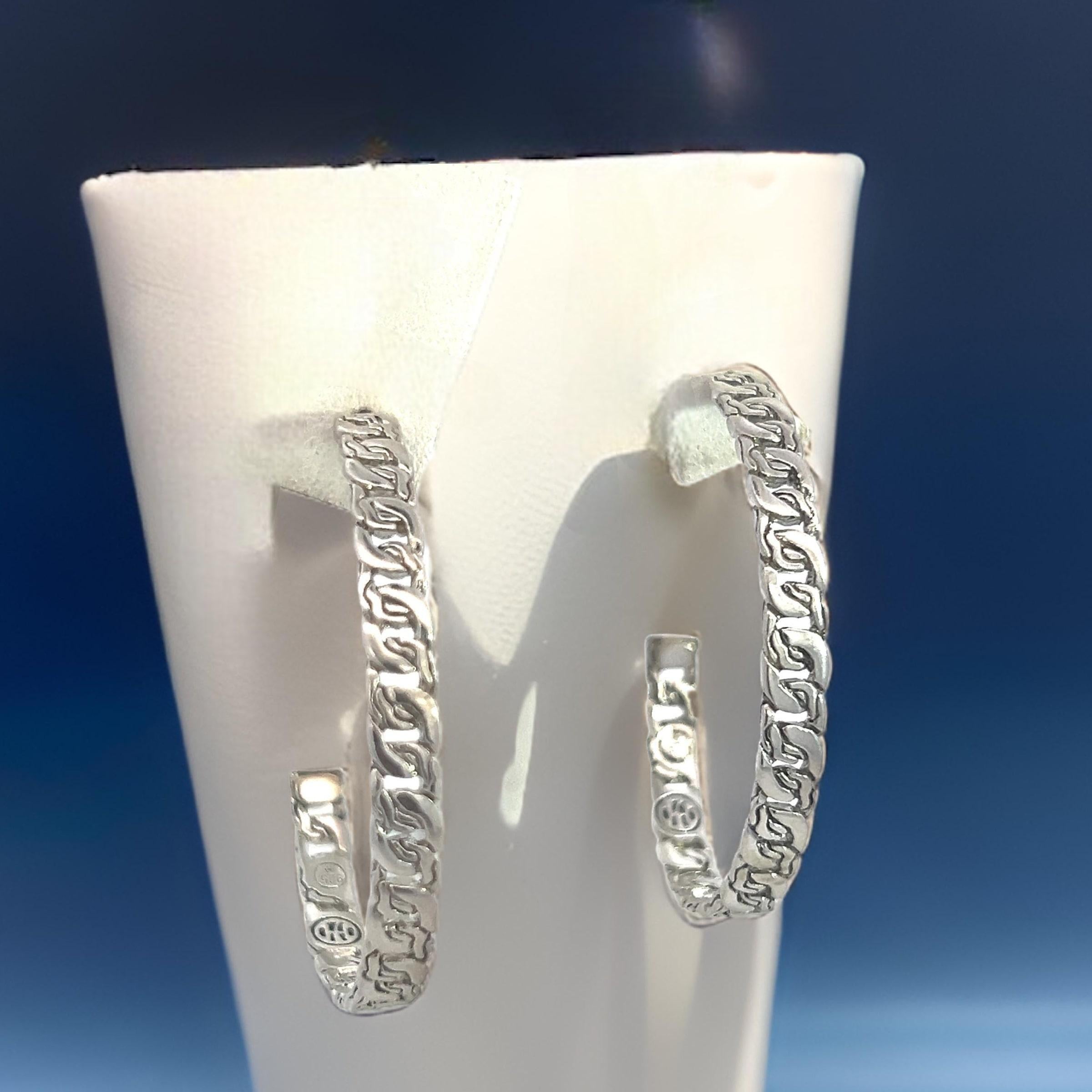 John Hardy Estate XL Boucles d'oreilles en argent avec chaîne câble de 2 pouces Bon état - En vente à Brooklyn, NY