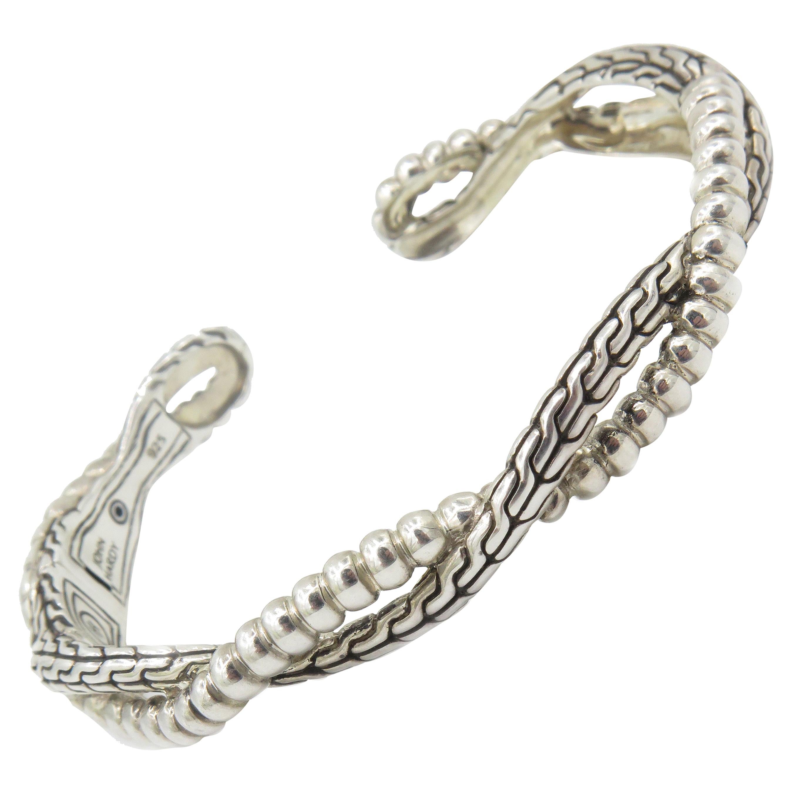 John Hardy Etched Classic Chain Sterling Silver Crossover Bracelet For Sale