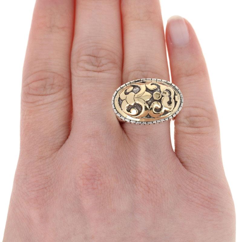 John Hardy Fleur de Lis Ring, Sterling Silver & 18k Gold Designer Statement 3