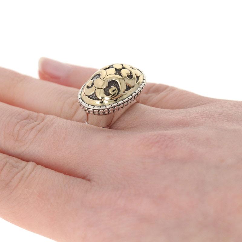 John Hardy Fleur de Lis Ring, Sterling Silver & 18k Gold Designer Statement 4