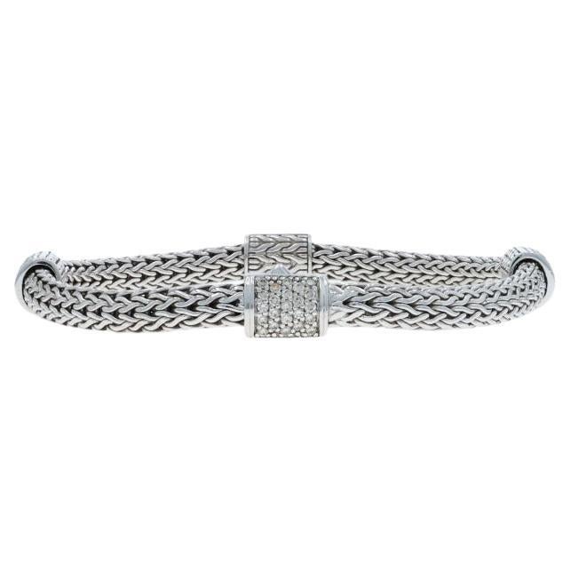 John Hardy Four Station Icon Diamond Bracelet 6 1/2" - Sterling 925 Round .75ctw