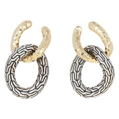John Hardy Hammered Double Circle Classic Chain Earrings Sterling and 18k Gold