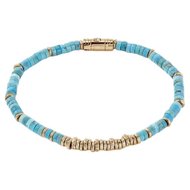 John Hardy Heishi Turquoise 14k Bead Bracelet BUGGS900984TQXUM For Sale