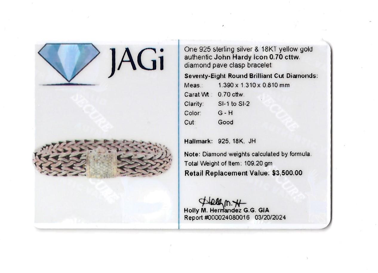 I John Hardy Bracelet tissé de 13 mm avec fermoir à diamant pavé en argent sterling en vente 5