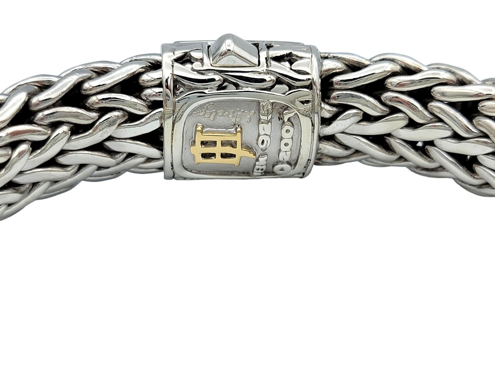 Round Cut John Hardy Icon 13 mm Woven Bracelet with Pavé Diamond Clasp in Sterling Silver For Sale