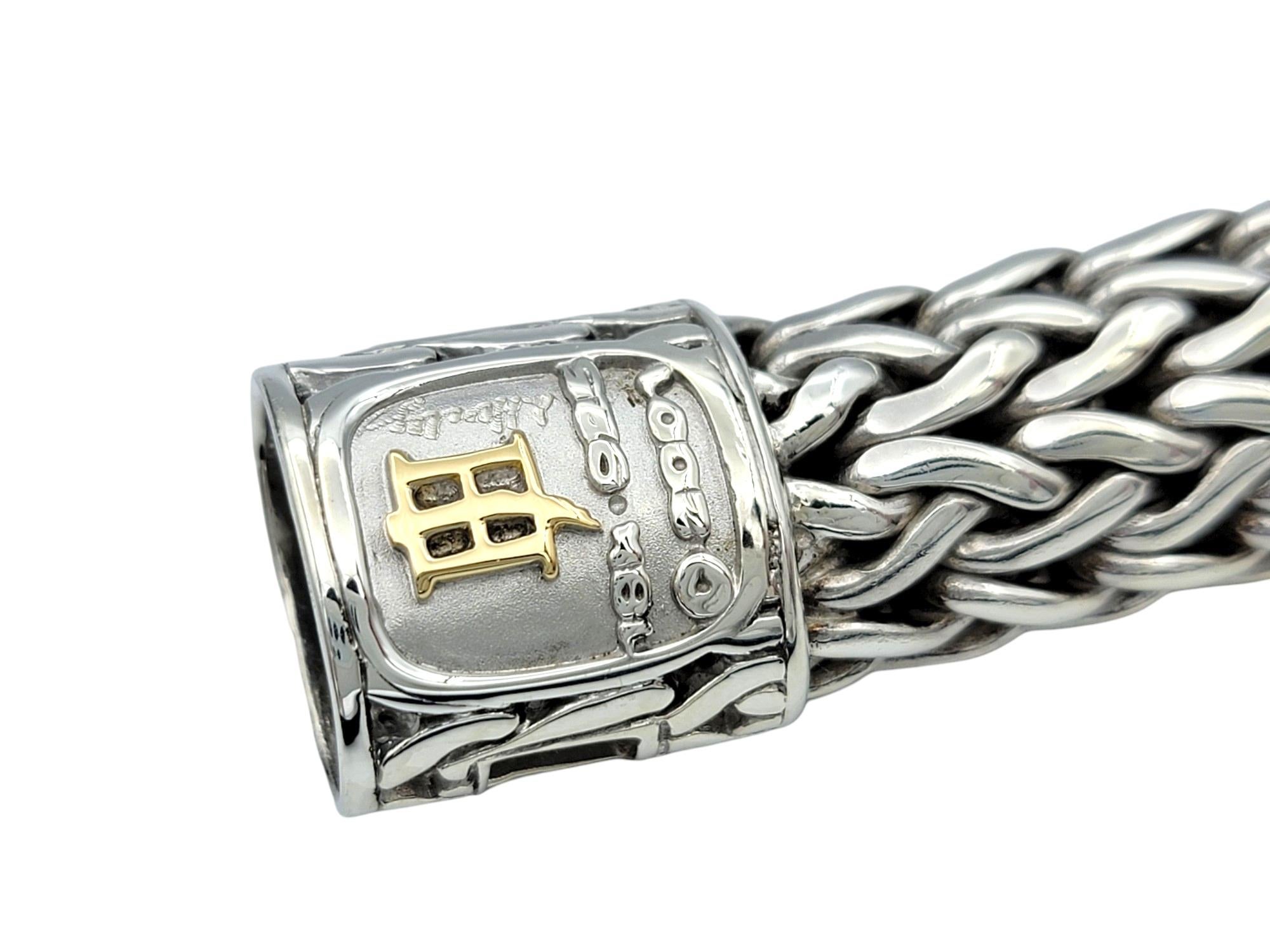 John Hardy Icon 13 mm gewebtes Armband mit Pavé-Diamantverschluss aus Sterling Silber im Angebot 2