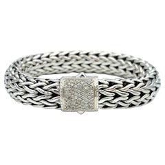 John Hardy Icon 13 mm Woven Bracelet with Pavé Diamond Clasp in Sterling Silver