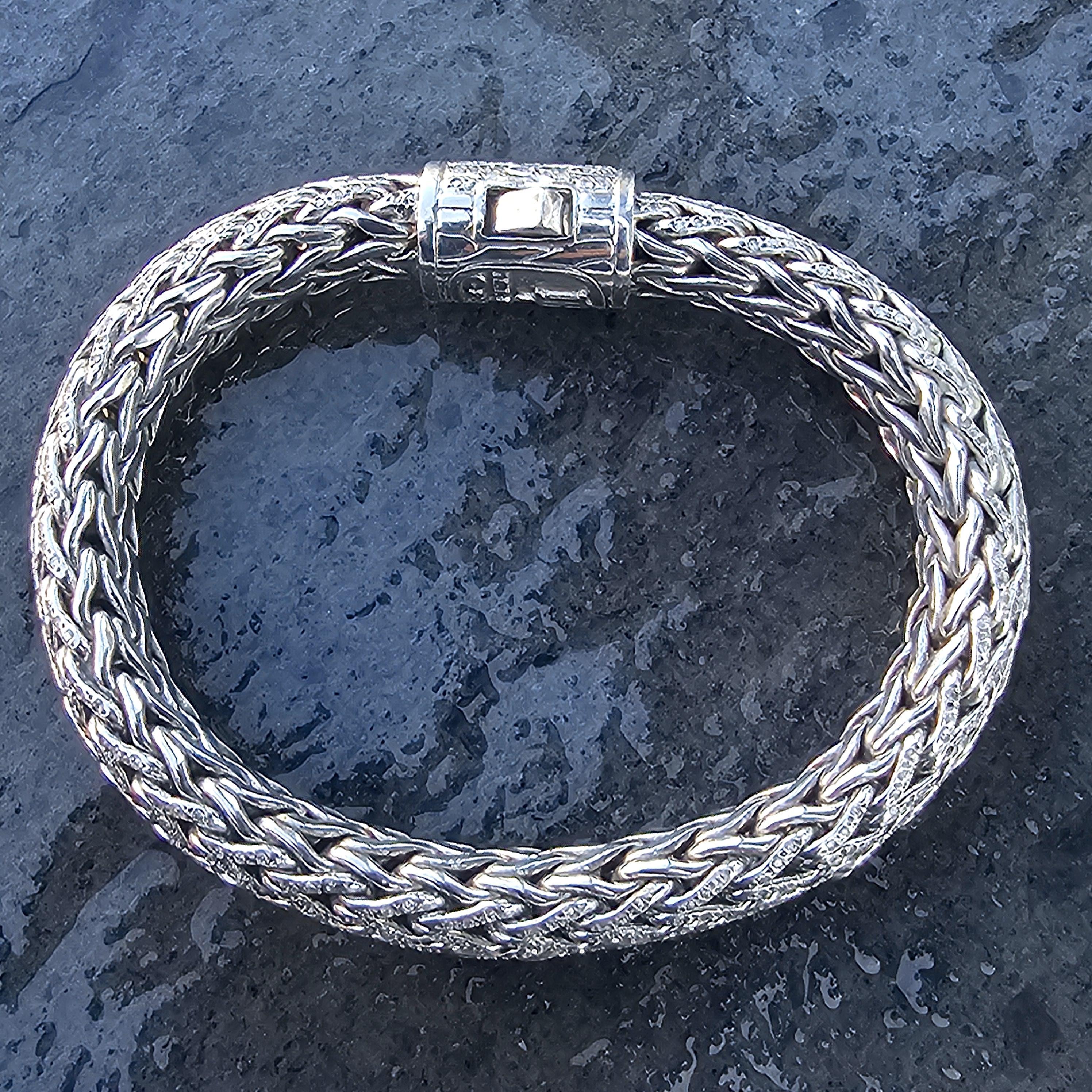 John Hardy Icon Bracelet 3.67ct Pave Diamonds Sterling Silver Chain 21500 5
