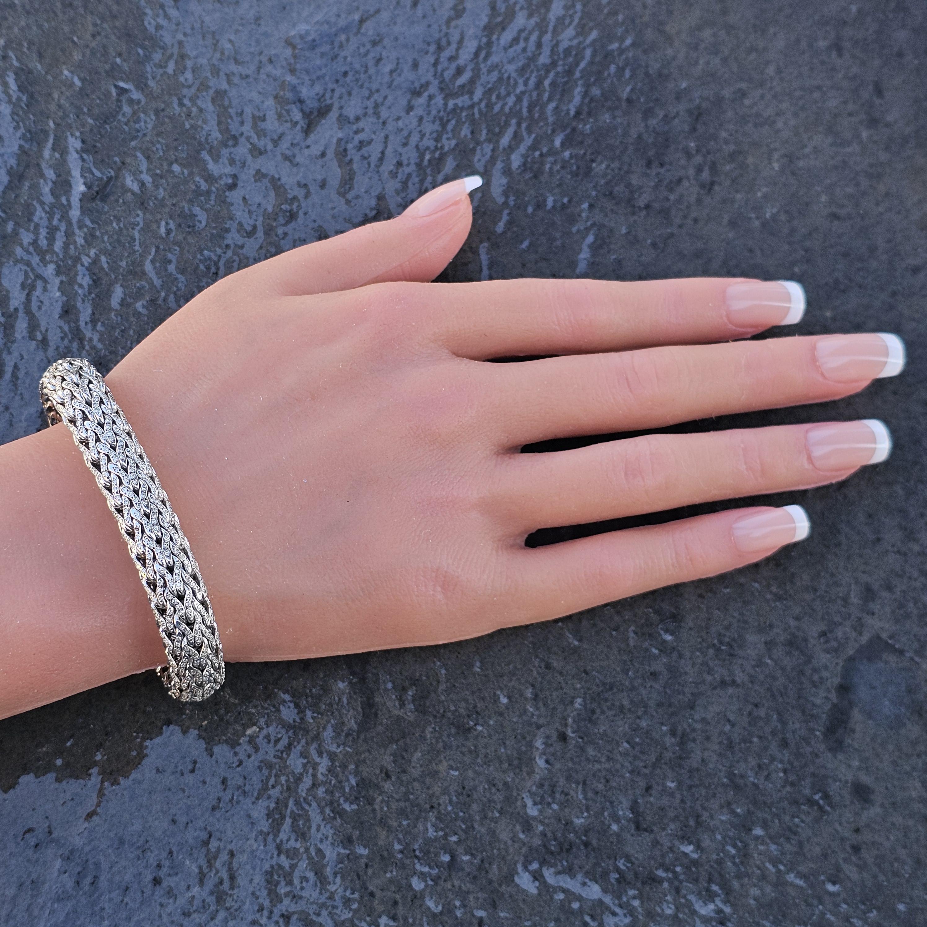 Round Cut John Hardy Icon Bracelet 3.67ct Pave Diamonds Sterling Silver Chain 21500