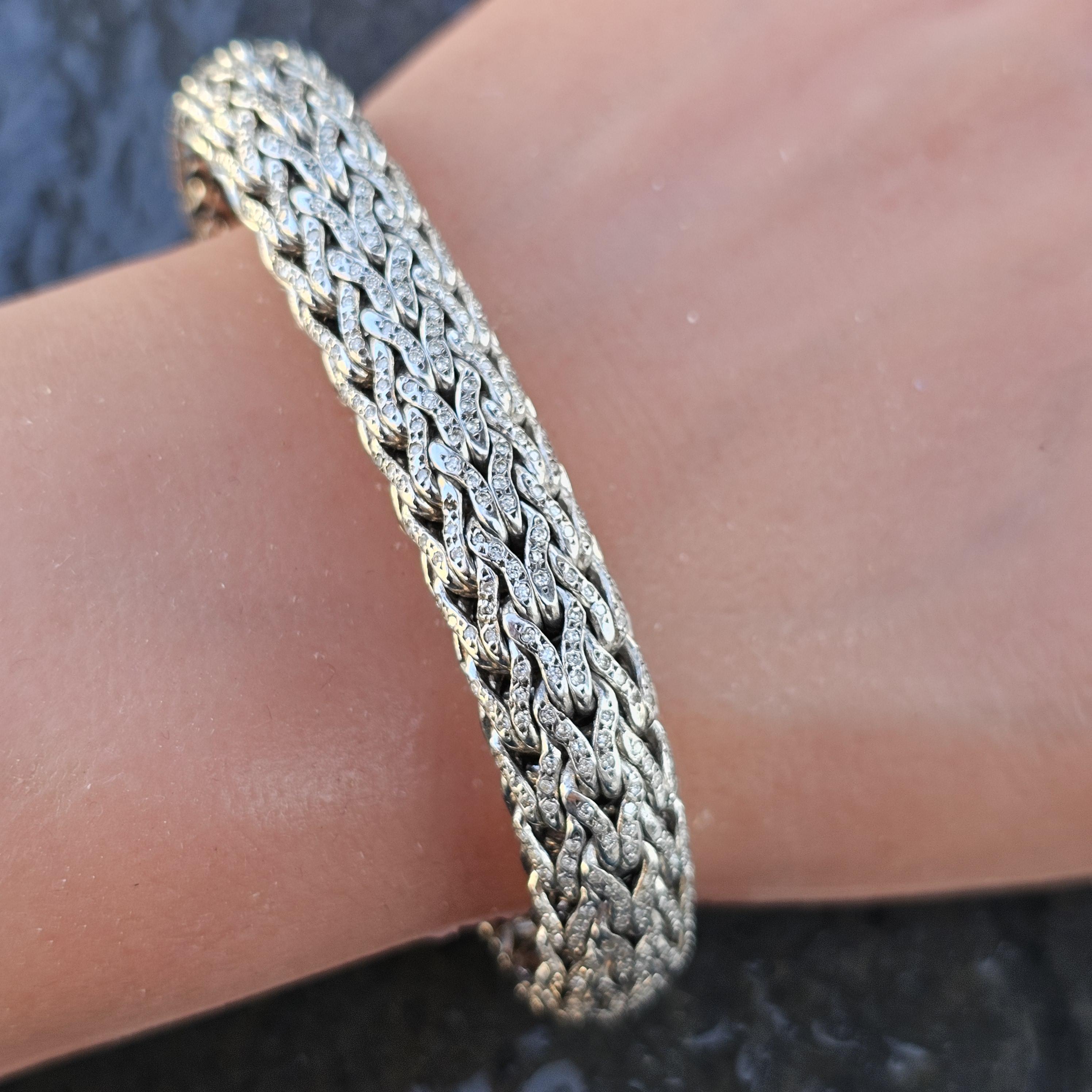 John Hardy Icon Bracelet 3.67ct Pave Diamonds Sterling Silver Chain 21500 In Good Condition In Northbrook, IL
