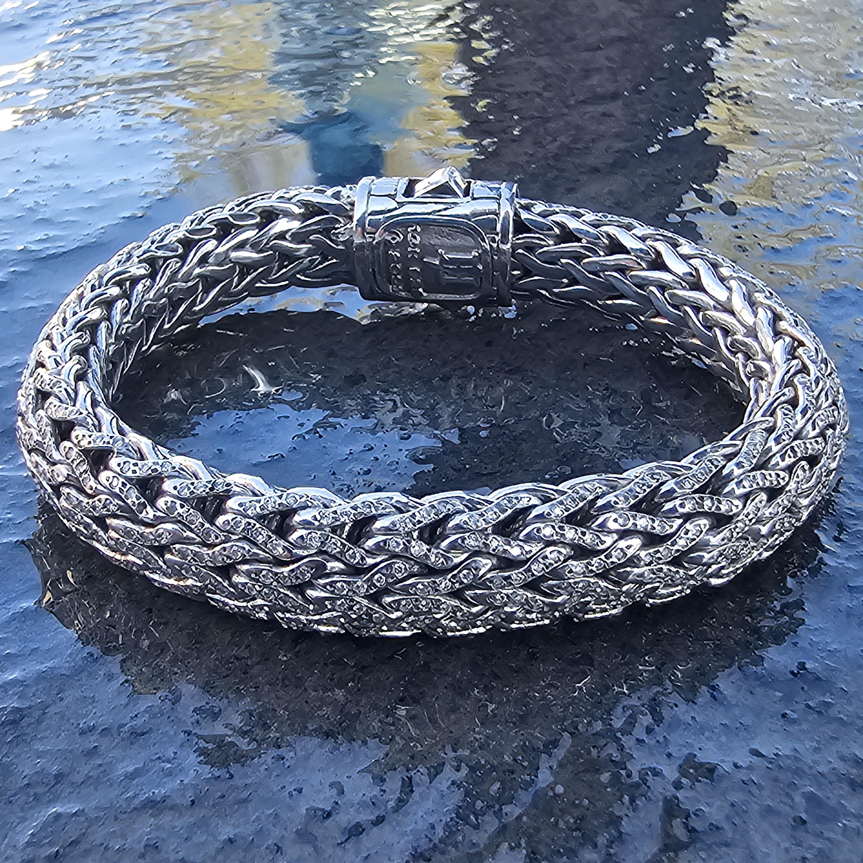 John Hardy Icon Bracelet 3.67ct Pave Diamonds Sterling Silver Chain 21500 4