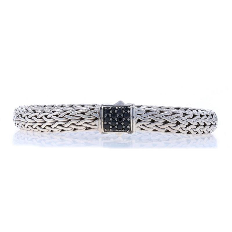 Retail Price: $1295

Brand: John Hardy
Collection: Icon
Design:  Classic Chain

Metal Content: Sterling Silver

Stone Information

Natural Sapphires
Treatment: Heating
Cut: Round
Color: Black

Chain Style: Wheat
Fastening Type: Pusher