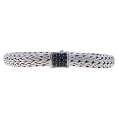 John Hardy Icono Cadena Clásica Zafiro Negro Pulsera 7 1/4" -Sterling 925 Redonda