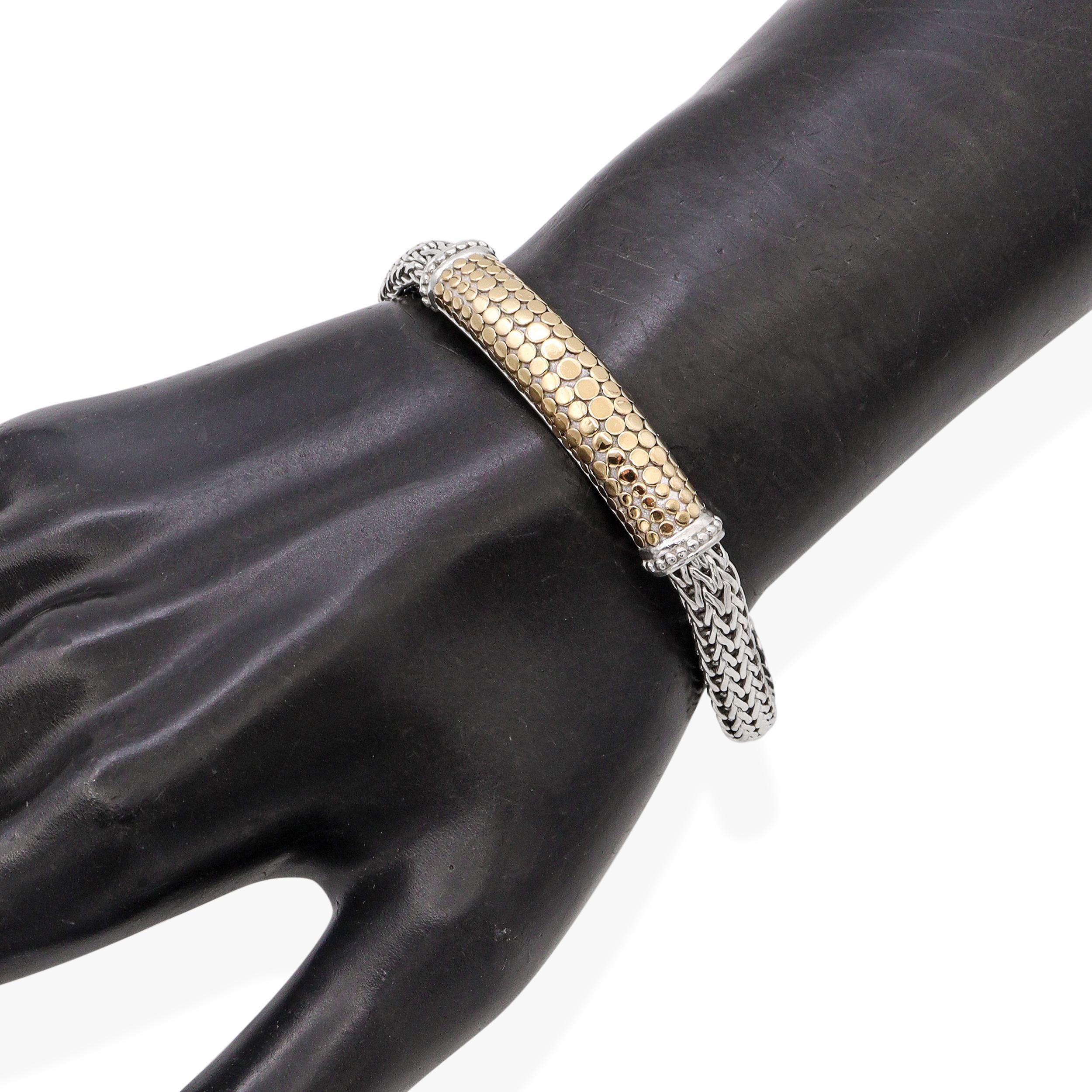 Modern John Hardy Icon Dot Sterling Silver & 18K Yellow Gold ID Bracelet For Sale