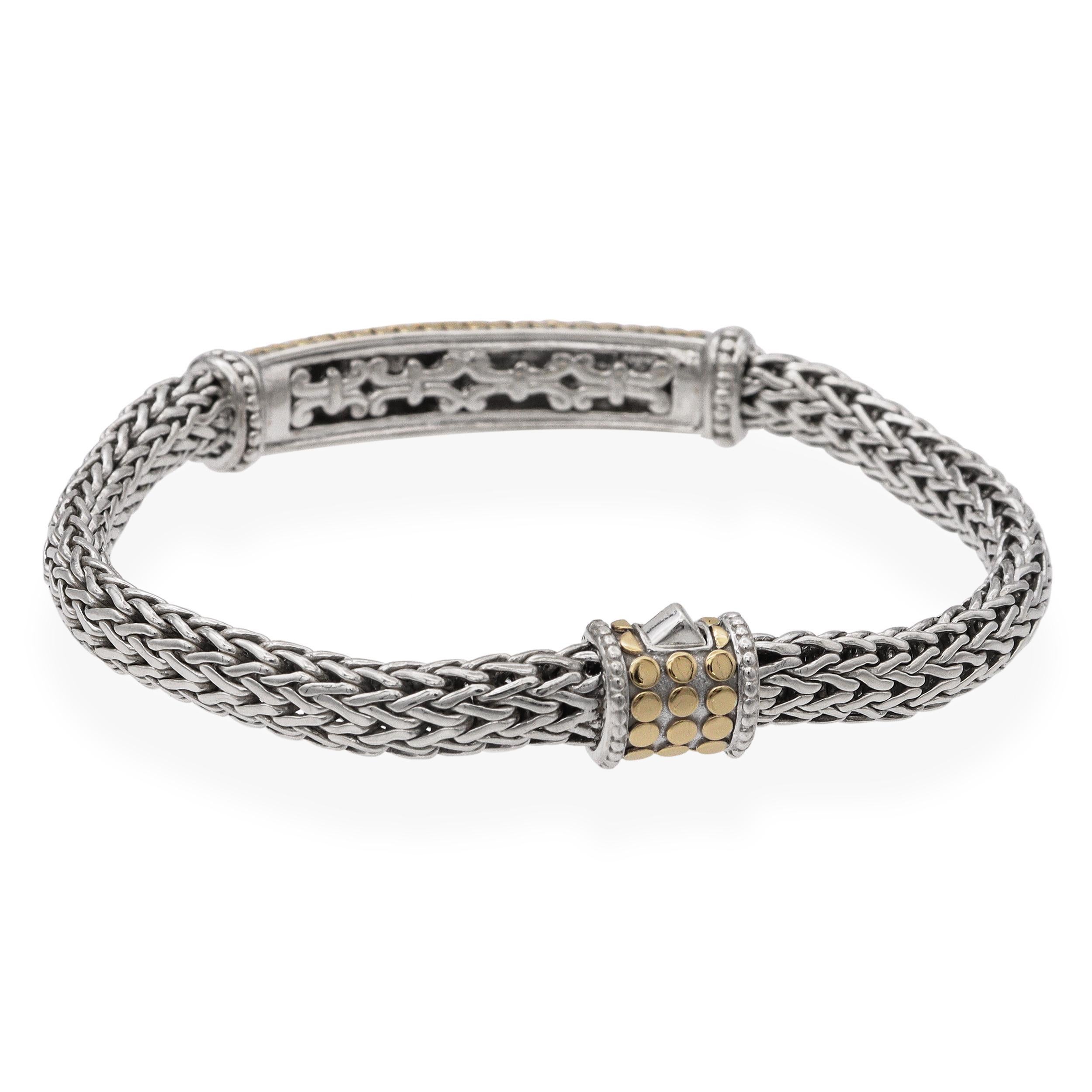 John Hardy Icon Dot Sterling Silver & 18K Yellow Gold ID Bracelet In Good Condition For Sale In New York, NY