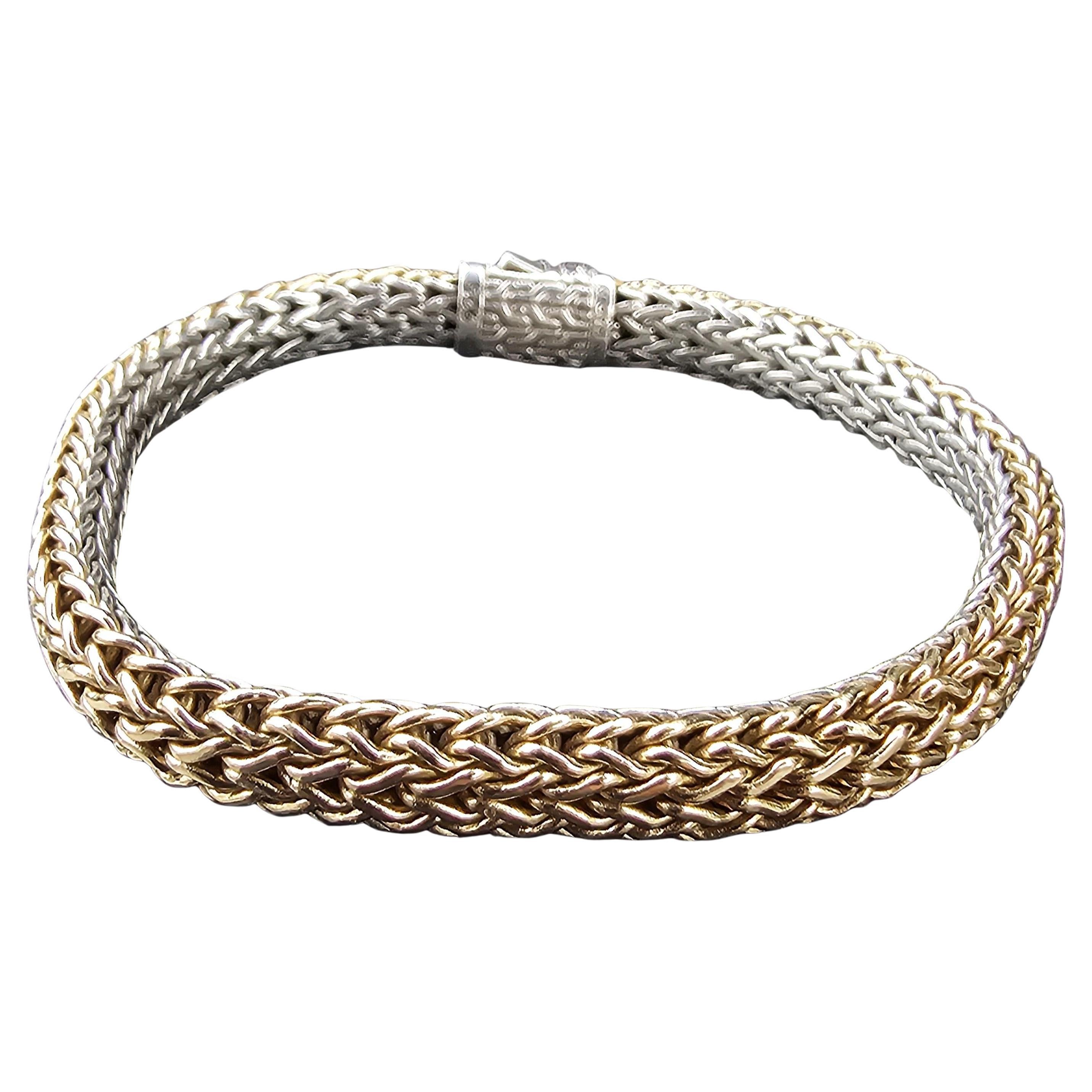John Hardy Icon Bracciale Reversibile in Oro 18k A. Silver 6.5mm 7.5" 29.4g in vendita