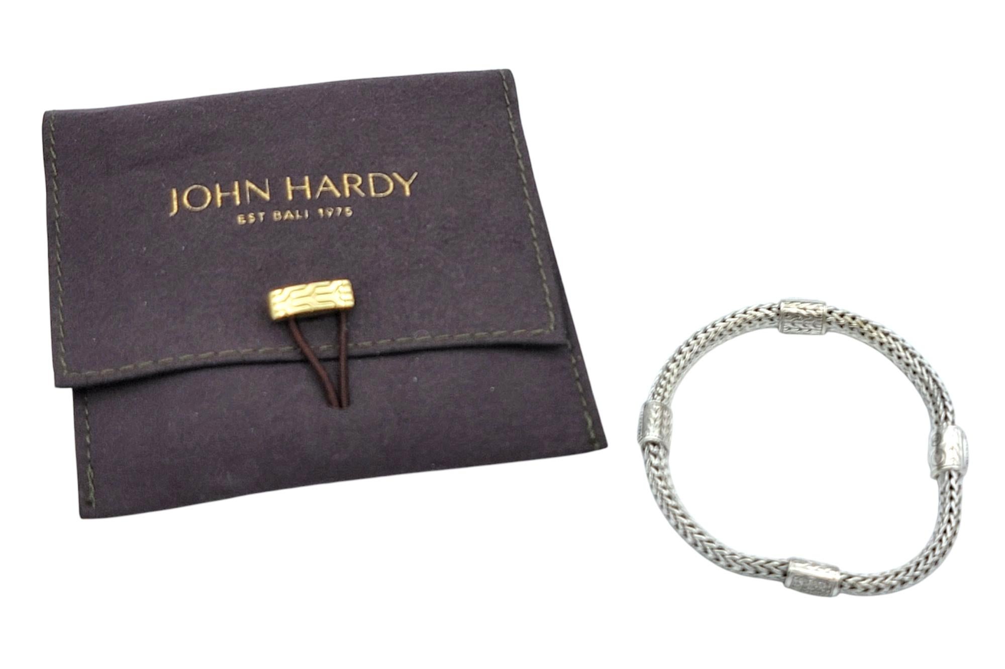 John Hardy Bracciale Icon con catena intrecciata e pavé di diamanti in A. Silver 925 in vendita 4