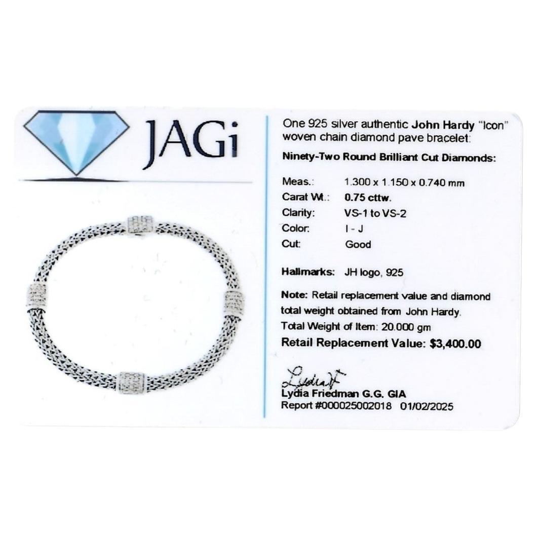 John Hardy Bracciale Icon con catena intrecciata e pavé di diamanti in A. Silver 925 in vendita 5