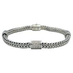 John Hardy Icon Bracelet Station à pavé de diamants en chaîne tressée en argent 925