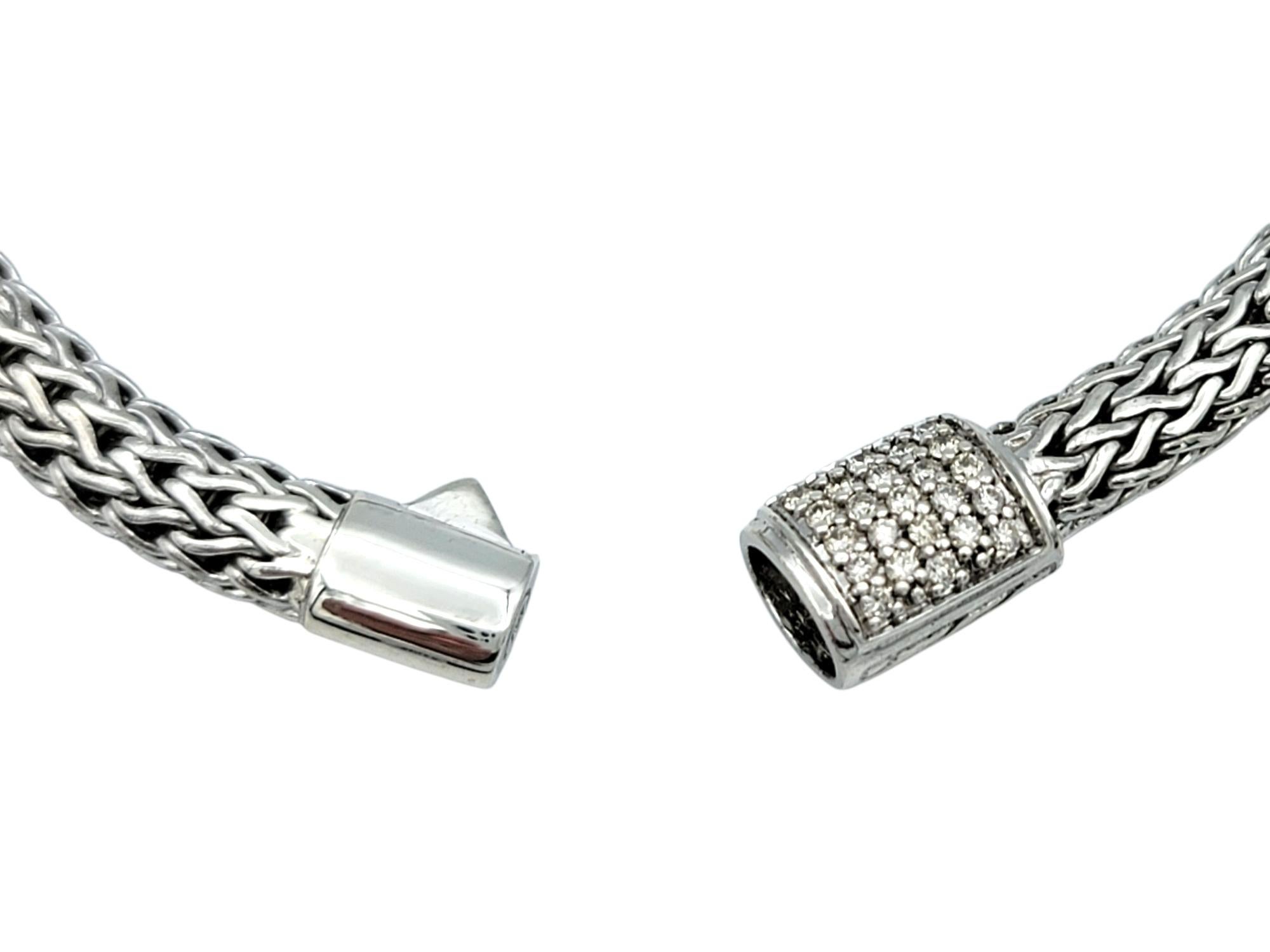 da uomo o donna John Hardy Bracciale Icon con catena intrecciata e pavé di diamanti in A. Silver 925 in vendita