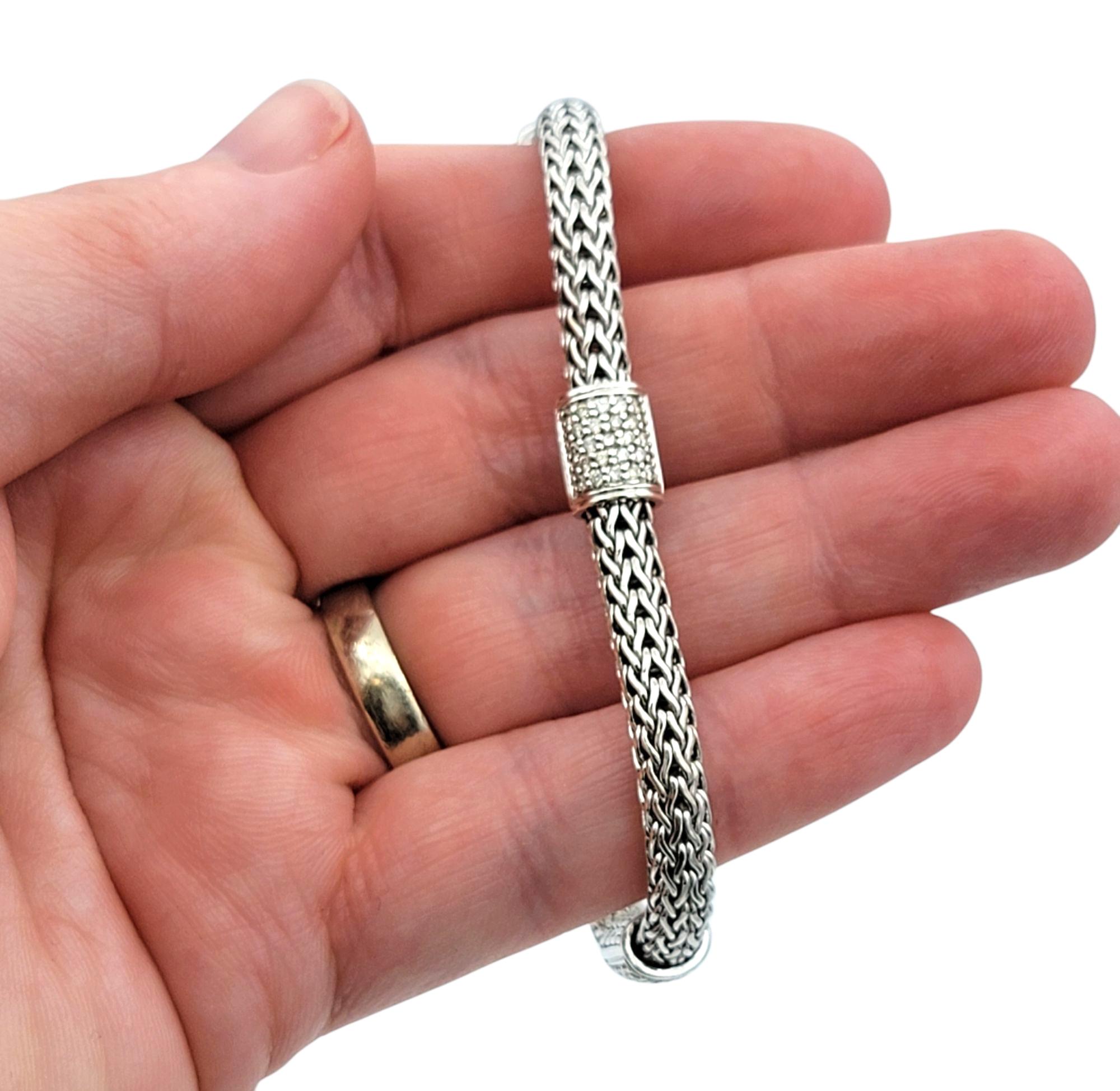 John Hardy Bracciale Icon con catena intrecciata e pavé di diamanti in A. Silver 925 in vendita 2