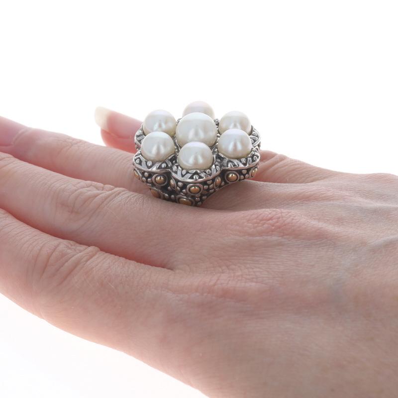 Women's John Hardy Jaisalmer Cultured Pearl Cocktail Ring Sterling 925 Yellow Gold 18k For Sale