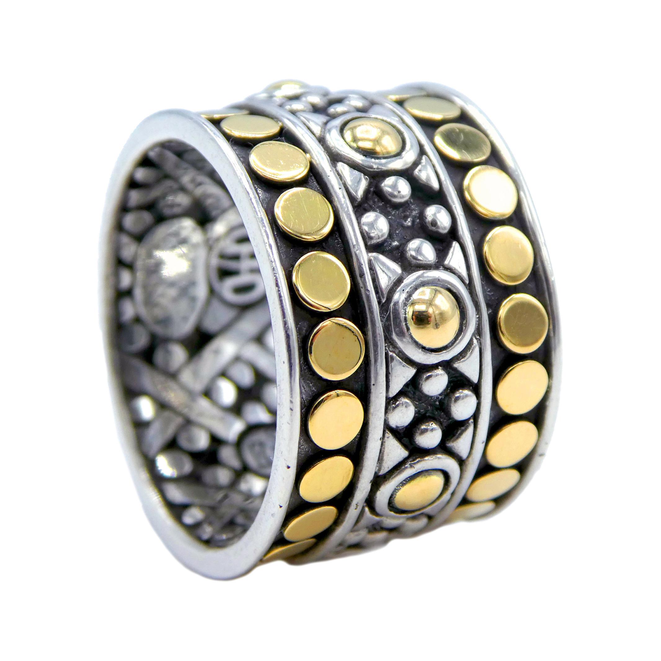 John Hardy Jaisalmer Dot 18k Yellow Gold Sterling Silver Wide Ring Band