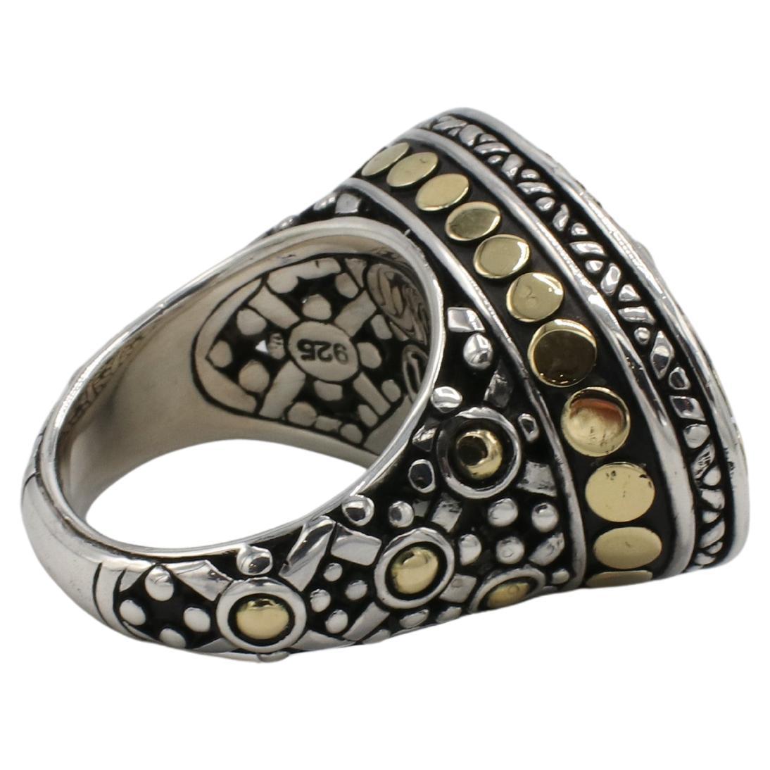 John Hardy Jaisalmer Sterling Silver & 18K Yellow Gold Oval Dot Dome Ring Moderno en venta