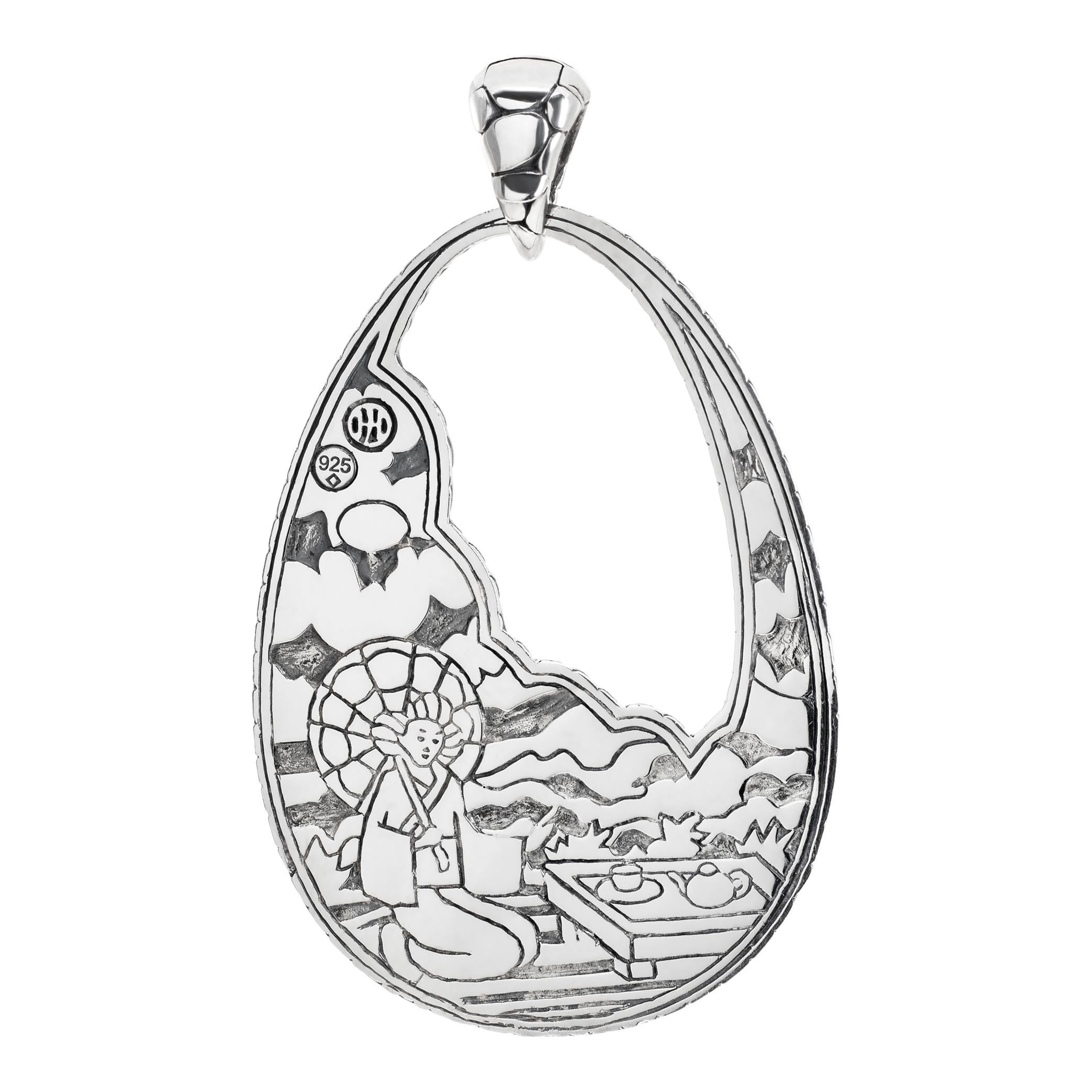 John Hardy Kali Collection Pendant in Sterling Silver. Hanging length 2.70 inches, width 1.92 inches.