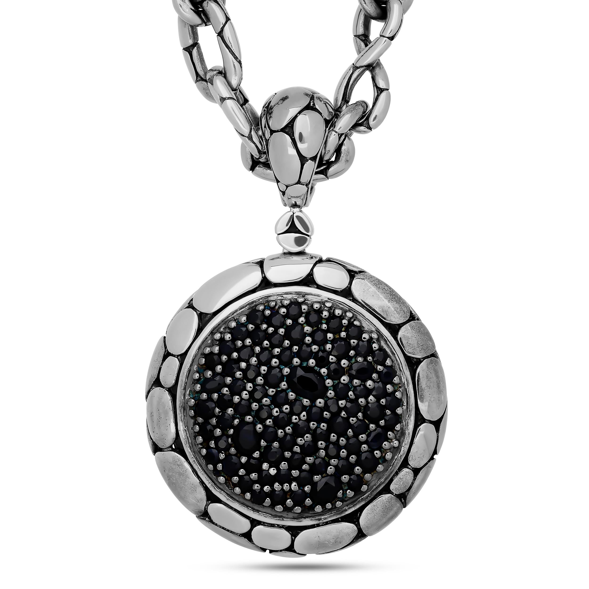 John Hardy Kali Lava Sterling Silber schwarzer Saphir Pave Anhänger auf 17