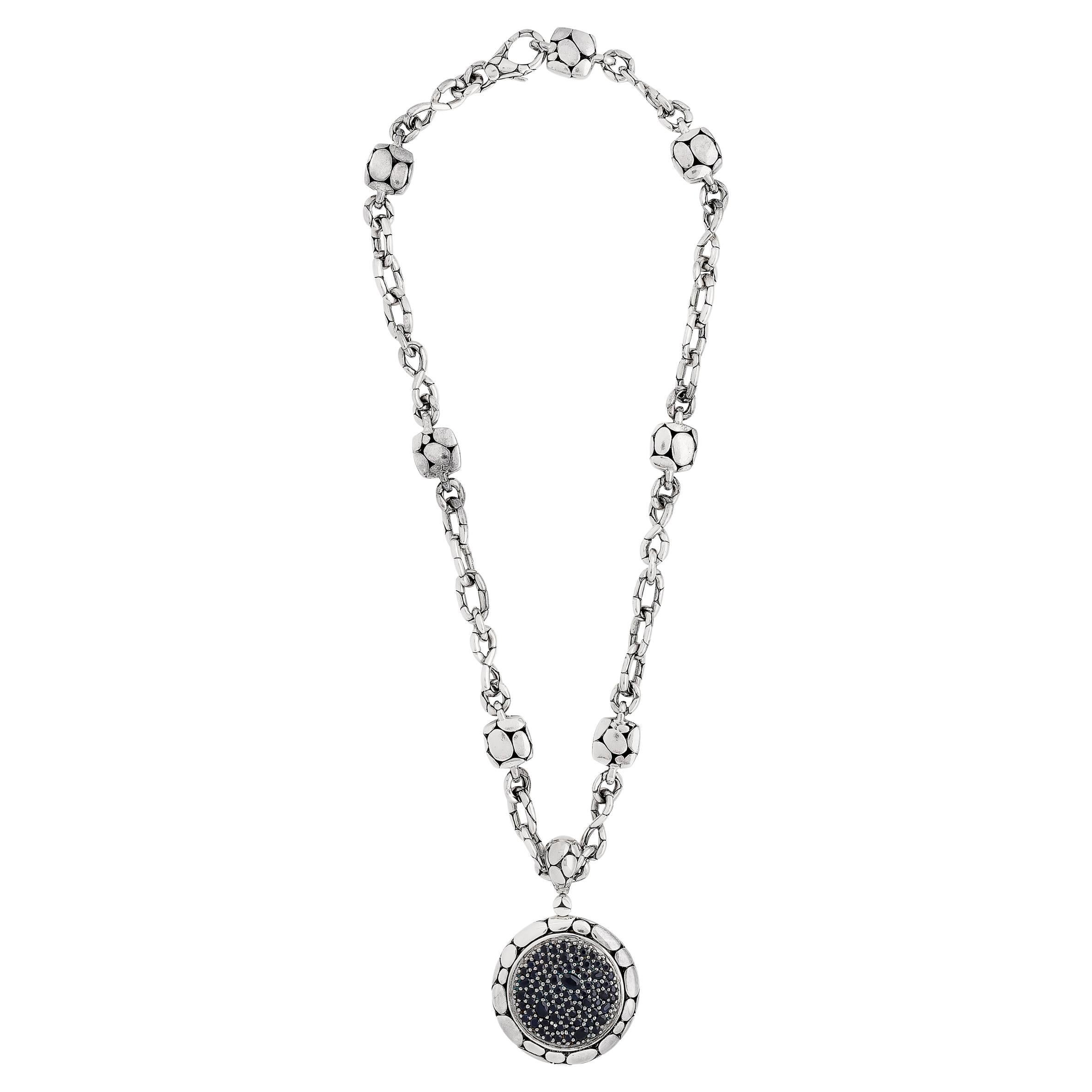 John Hardy Kali Lava Sterling Silber schwarzer Saphir Pave Anhänger auf 17" Kette