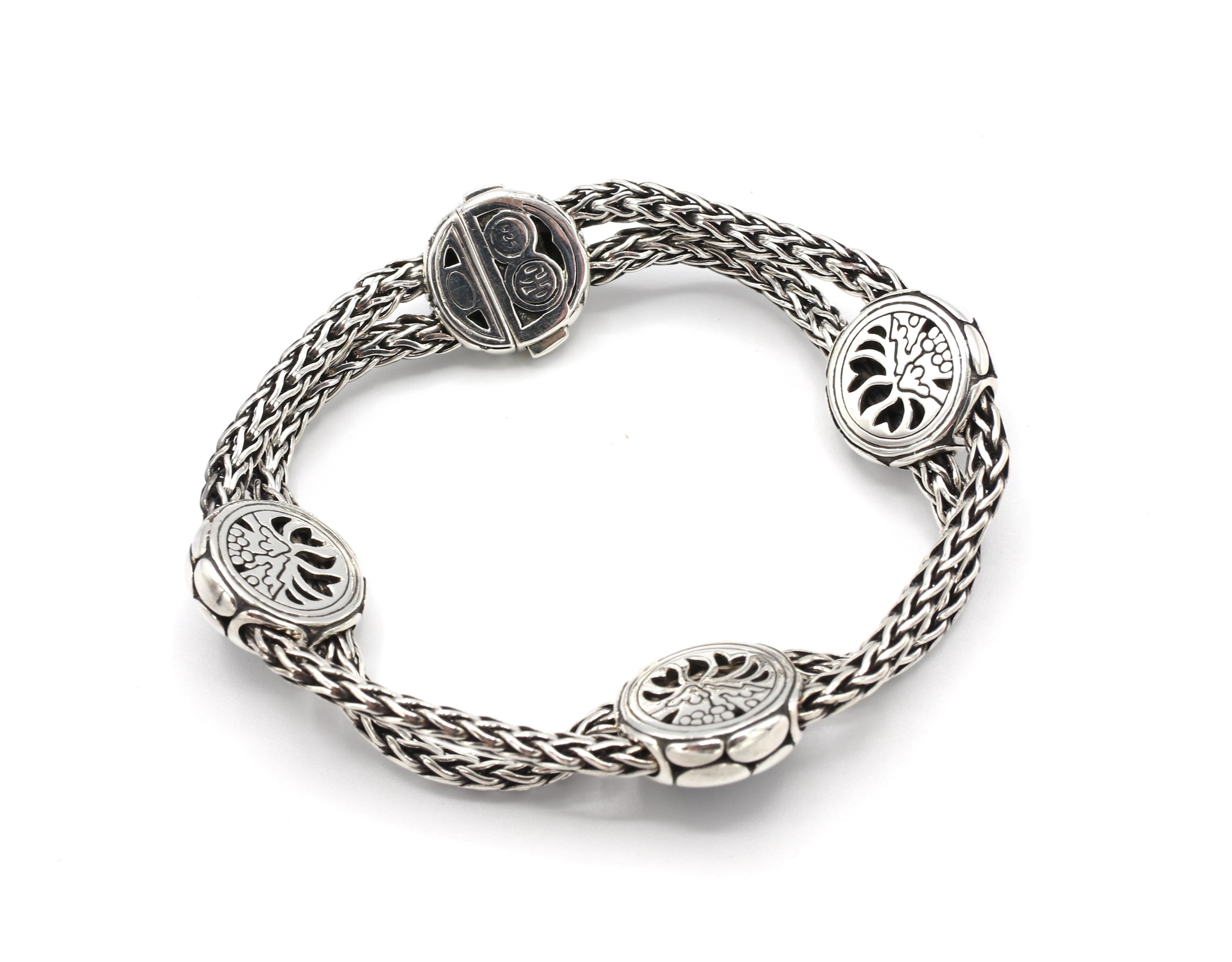 Contemporary John Hardy Kali Sterling Silver Four-Station Bracelet with Black Sapphires