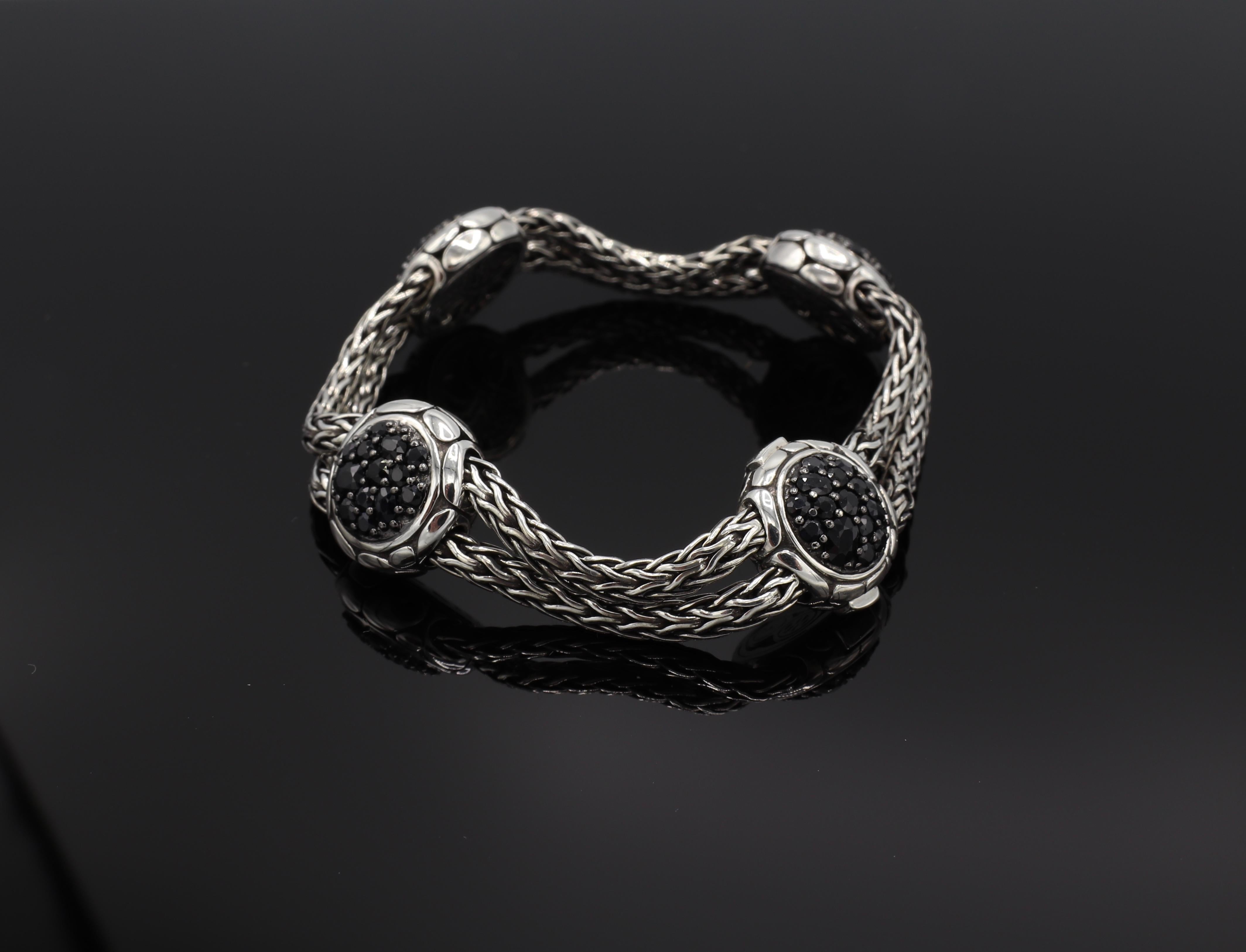 John Hardy Kali Sterling Silver Four-Station Bracelet with Black Sapphires In Good Condition In  Baltimore, MD