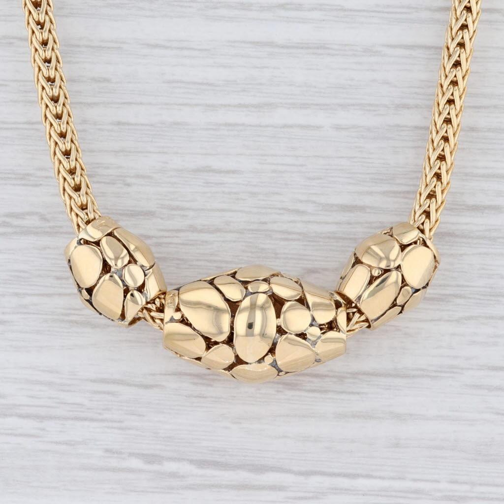 Metal: 18k Yellow Gold
Weight: 83.2 Grams 
Stamps: 750 18k JH
Style: Wheat Chain
Closure: Snap
Chain Length: 16