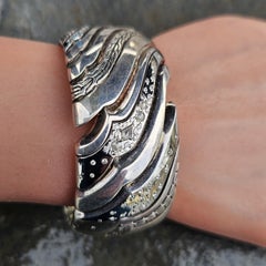 John Hardy Lahar Diamond Kick Cuff Bangle Bracelet .47ct Sterling Silver 3300