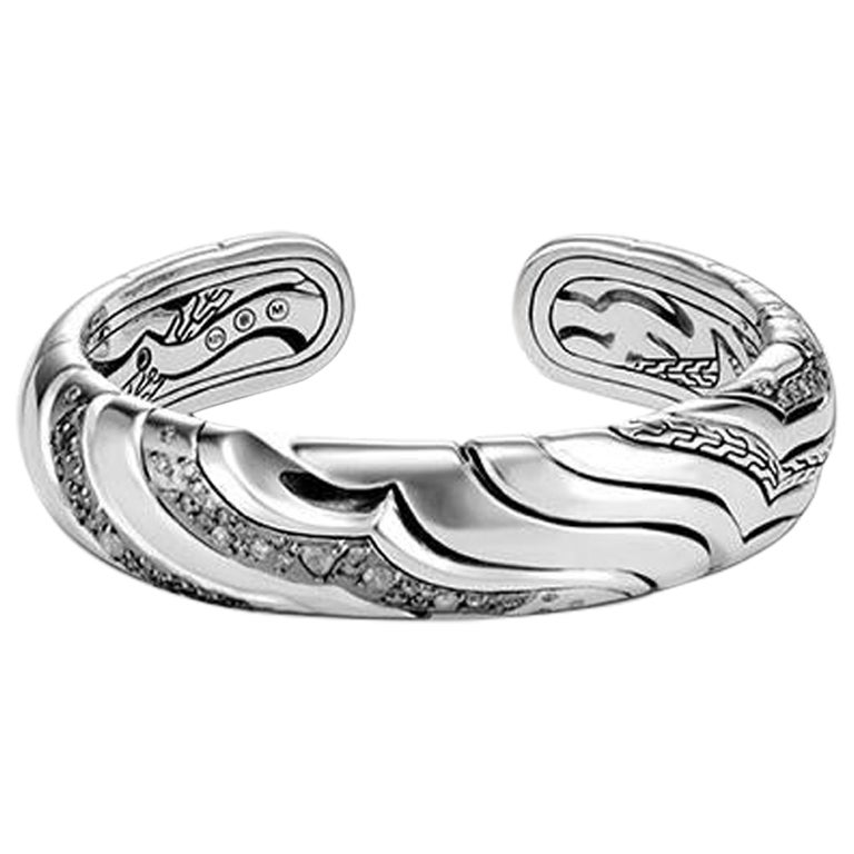 John Hardy Lahar Kick Manschette aus Silber mit weißen Diamanten CBP440022MDIXM im Angebot