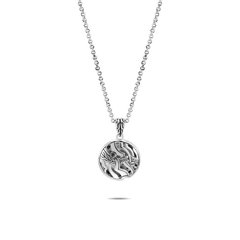 Lahar Silver White Diamond (0.04ct) and Grey Diamond Pave (0.3ct) Round Pendant on 2mm Mini Rolo Chain Necklace.
Sterling Silver
White Diamond
Grey Diamond
Chain measures 2mm wide
Pendant measures 19mm x 19mm
Lobster Clasp
Length 18 Inches
