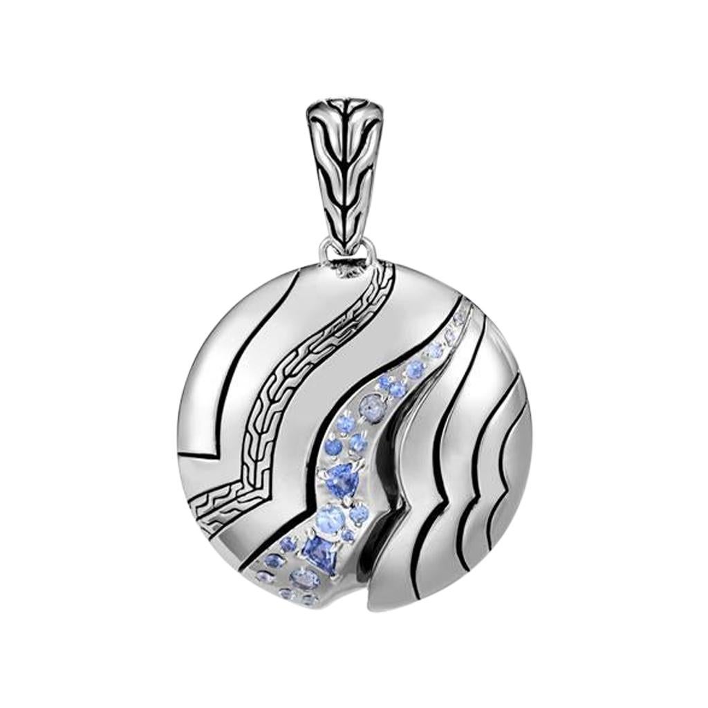 John Hardy Lahar Silver Round Enhancer with Blue Sapphire HBS440144BSP