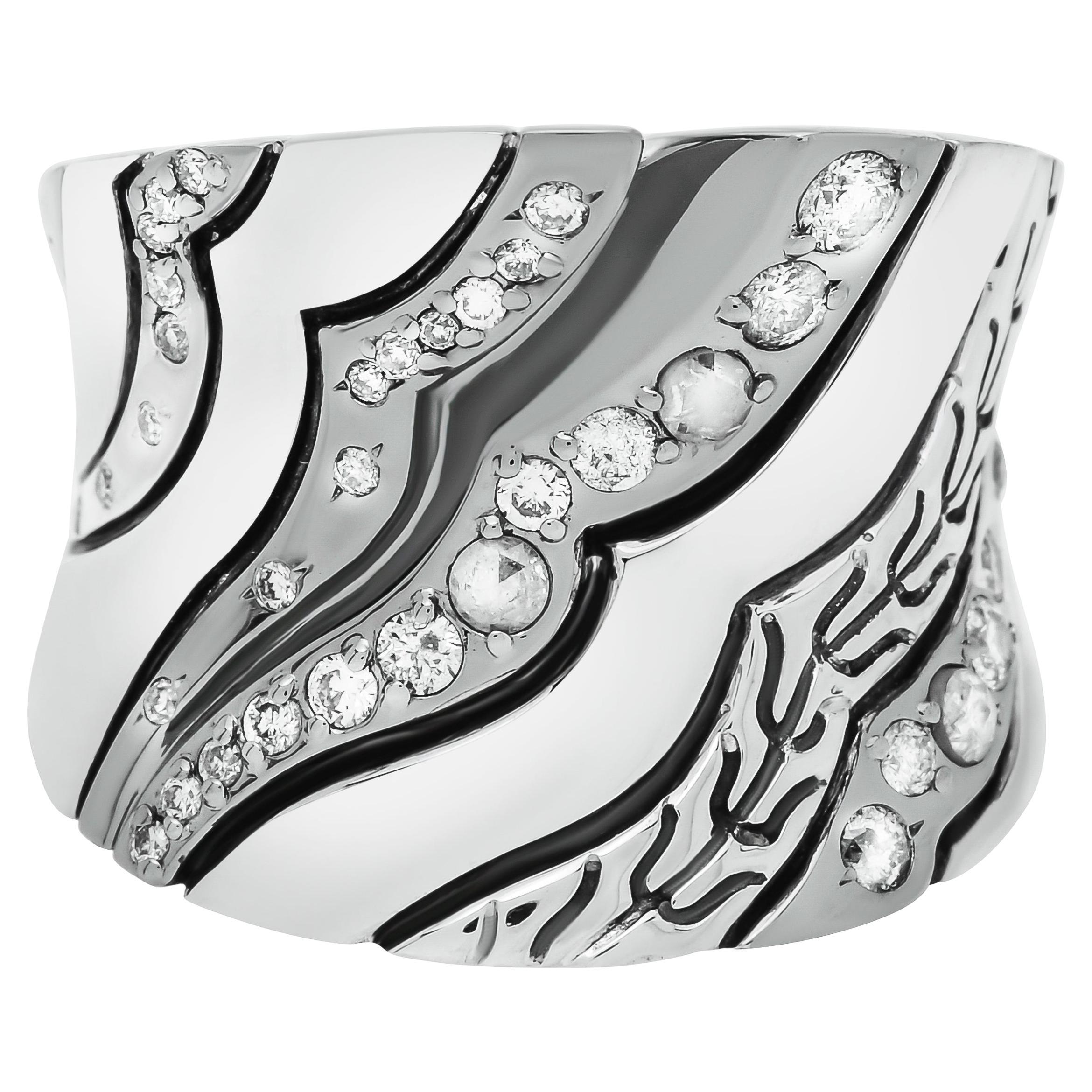 John Hardy Lahar Sterling Silver Diamond Ring Sz 6