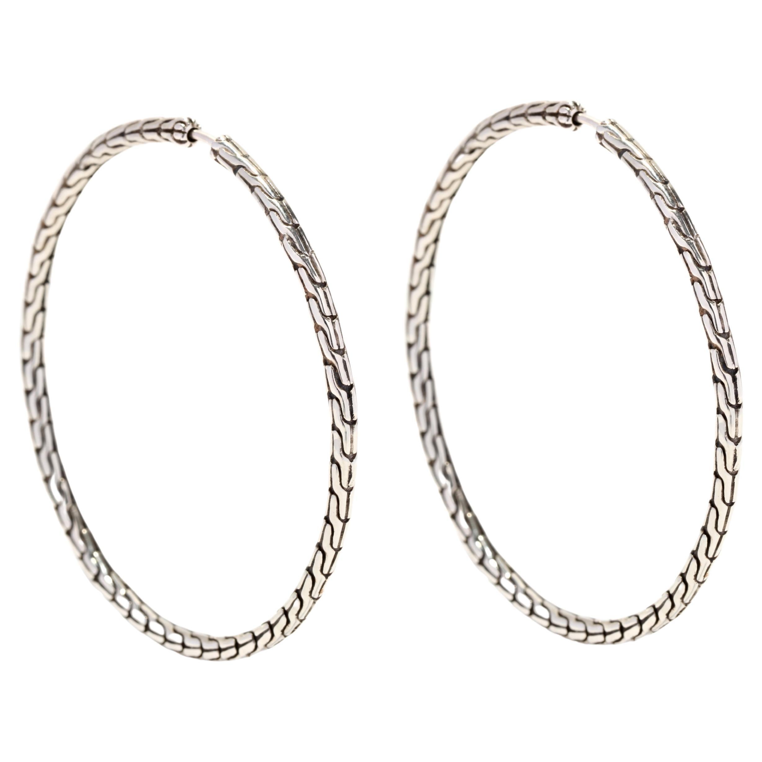 John Hardy, grandes boucles d
oreilles en chaîne classique avec créoles en argent sterling