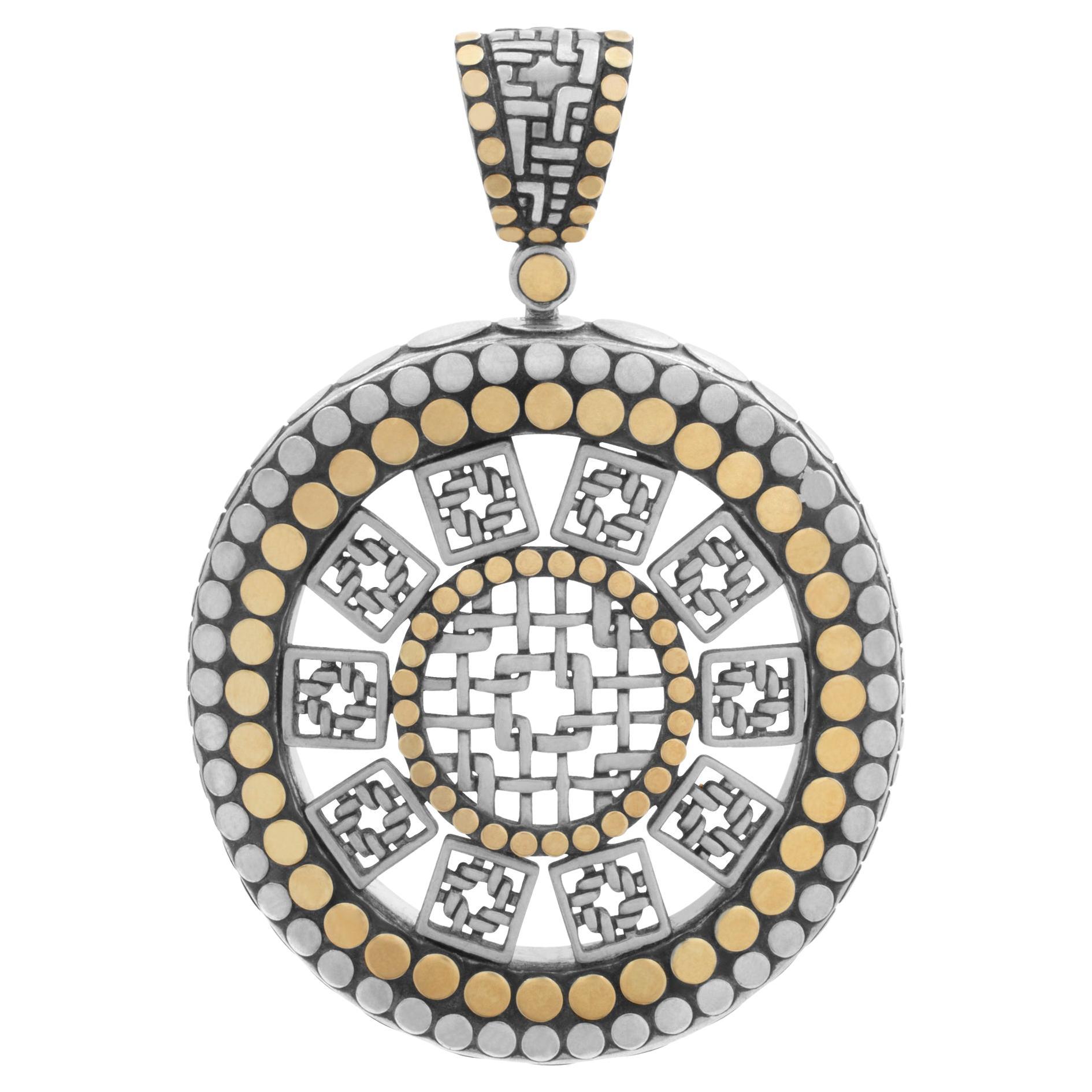 John Hardy Sterling Silver and 18 Karat Gold Diamond Pave Slide Pendant