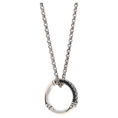 John Hardy, collier pendentif cercle réglable en argent sterling 925 et saphirs de bambou et lave