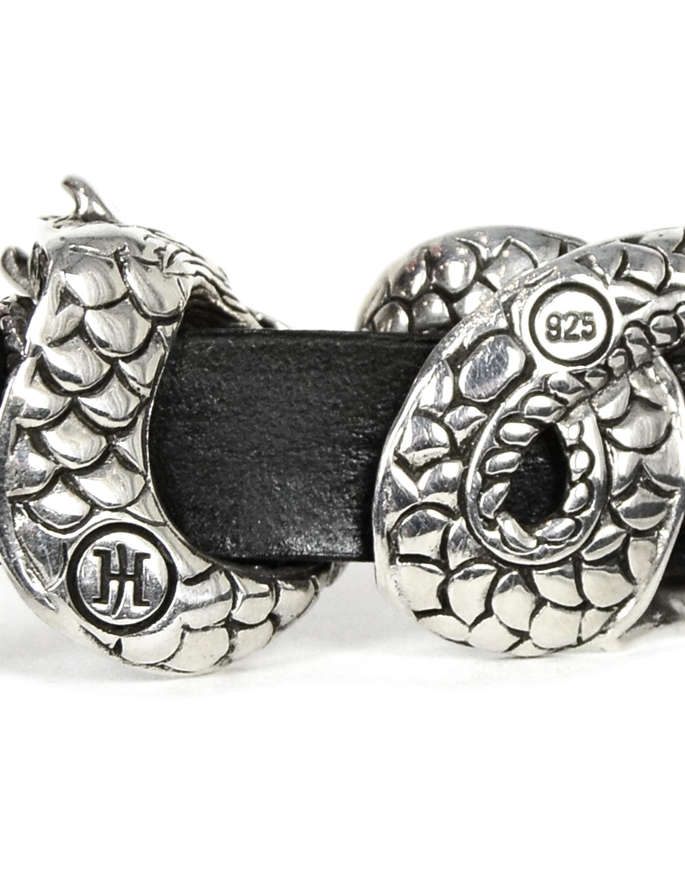 Women's or Men's John Hardy Leather Bracelet w.  Sterling Silver Dragon 