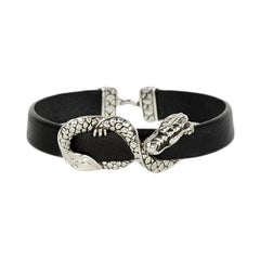 John Hardy Leather Bracelet w.  Sterling Silver Dragon 