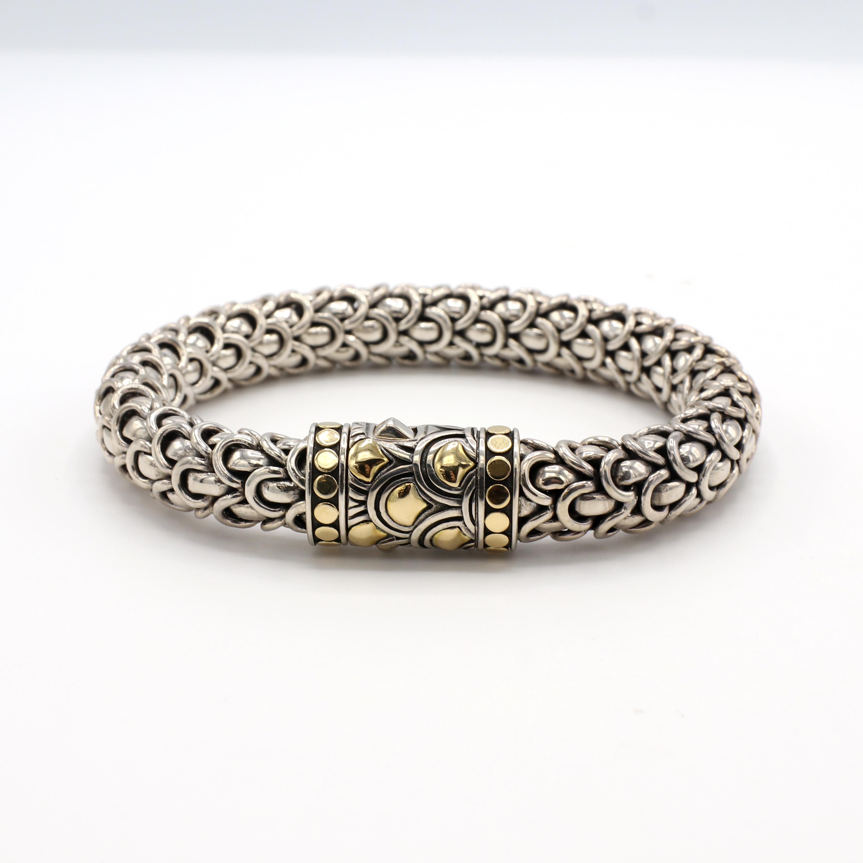 John Hardy Legenda Naga Scale Sterling Silver & 18K Yellow Gold Bracelet In Excellent Condition In  Baltimore, MD