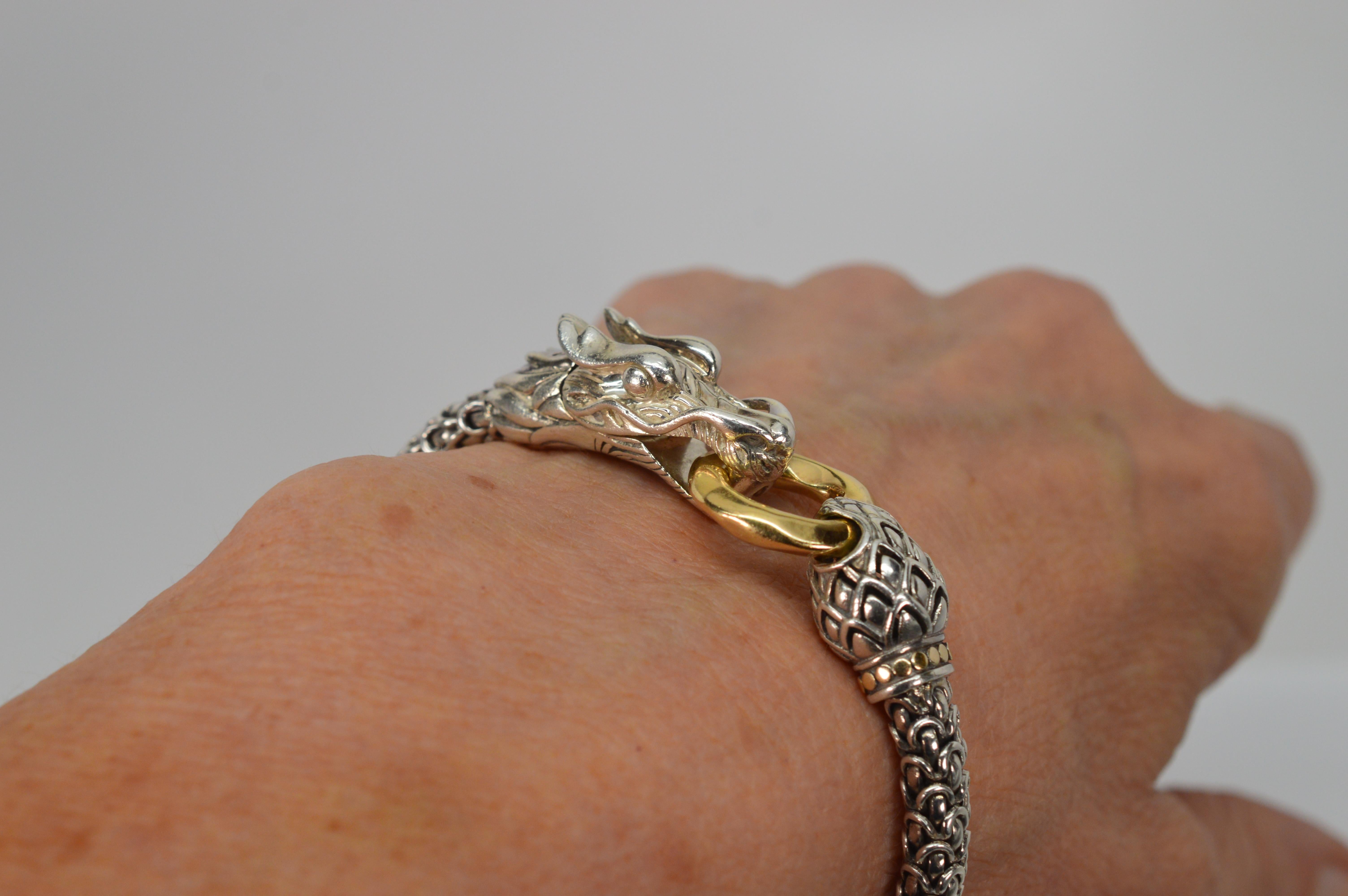 John Hardy Legends Collection Sterling Silver Dragon Bracelet w 18K Gold Accents 5