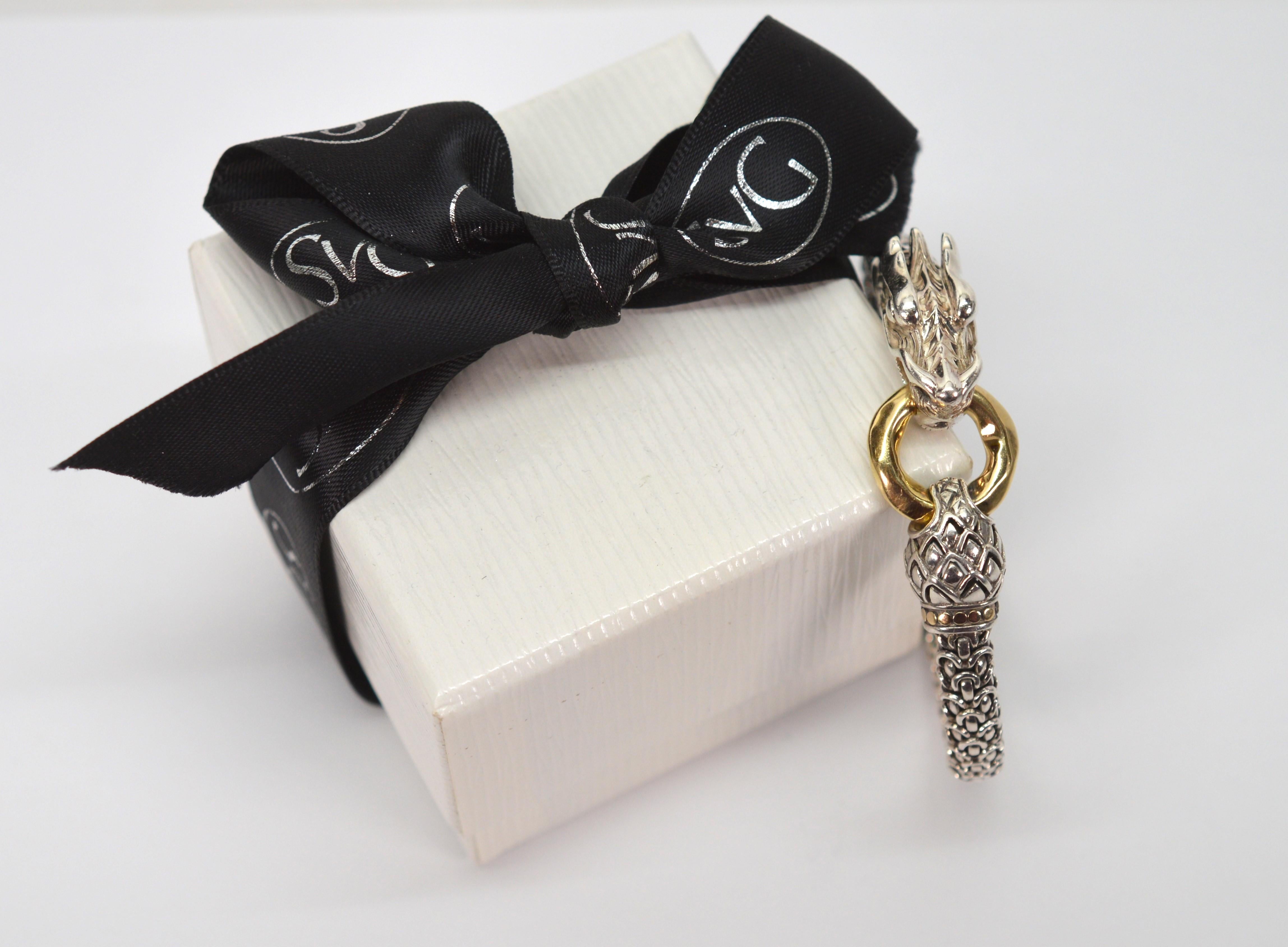 John Hardy Legends Collection Sterling Silver Dragon Bracelet w 18K Gold Accents 6