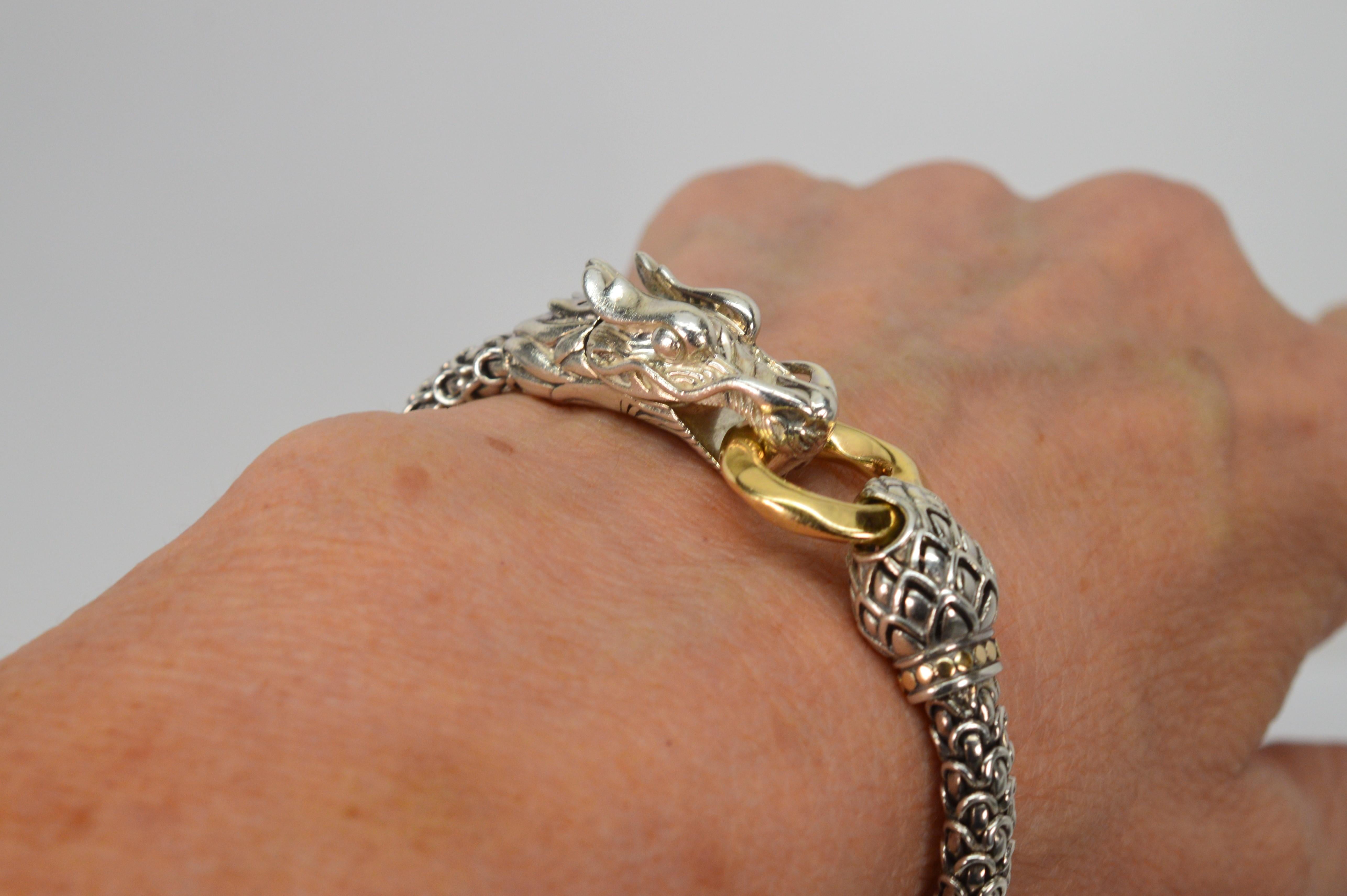 Artisan John Hardy Legends Collection Sterling Silver Dragon Bracelet w 18K Gold Accents