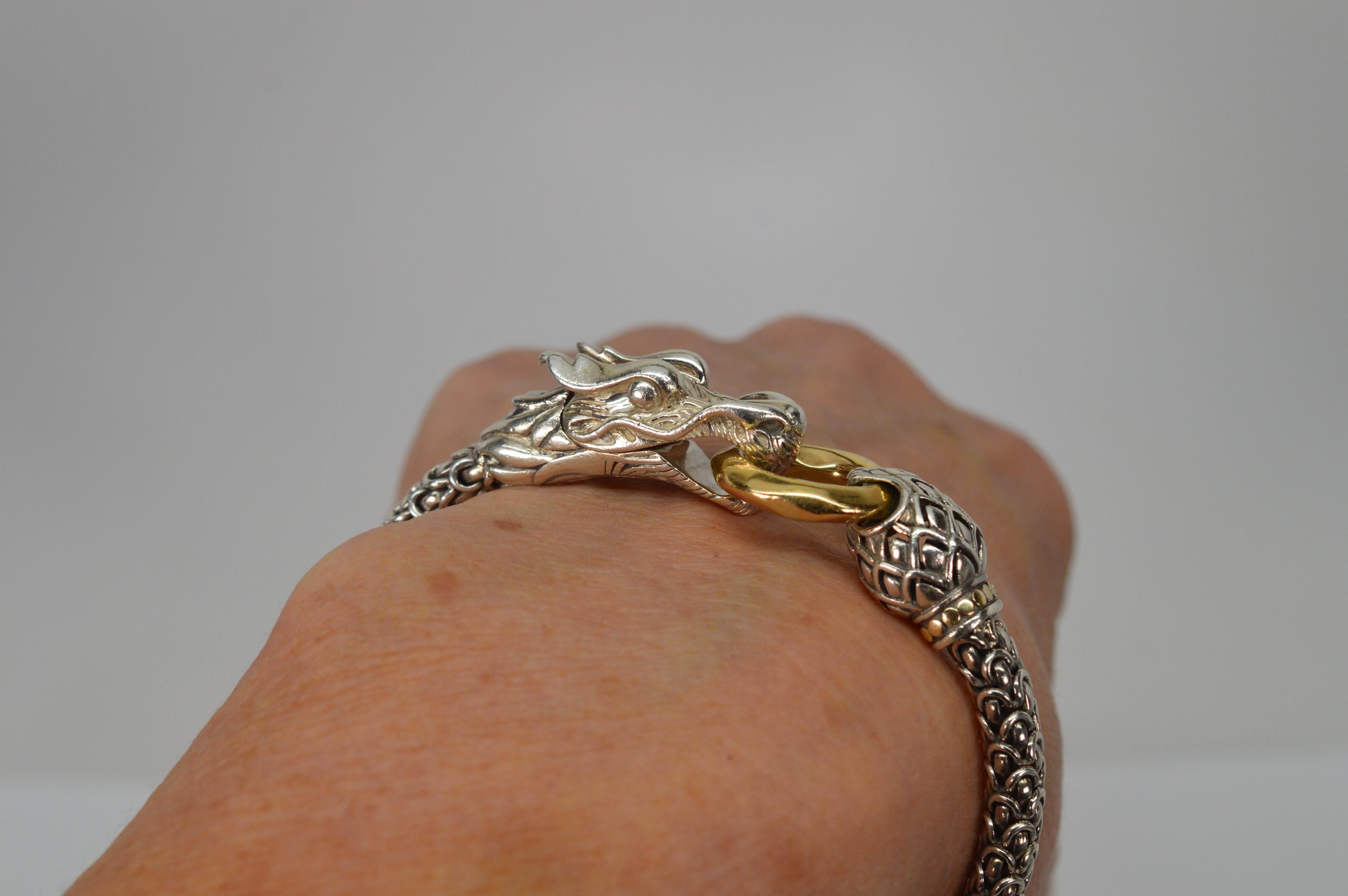 John Hardy Legends Collection Sterling Silver Dragon Bracelet w 18K Gold Accents 3