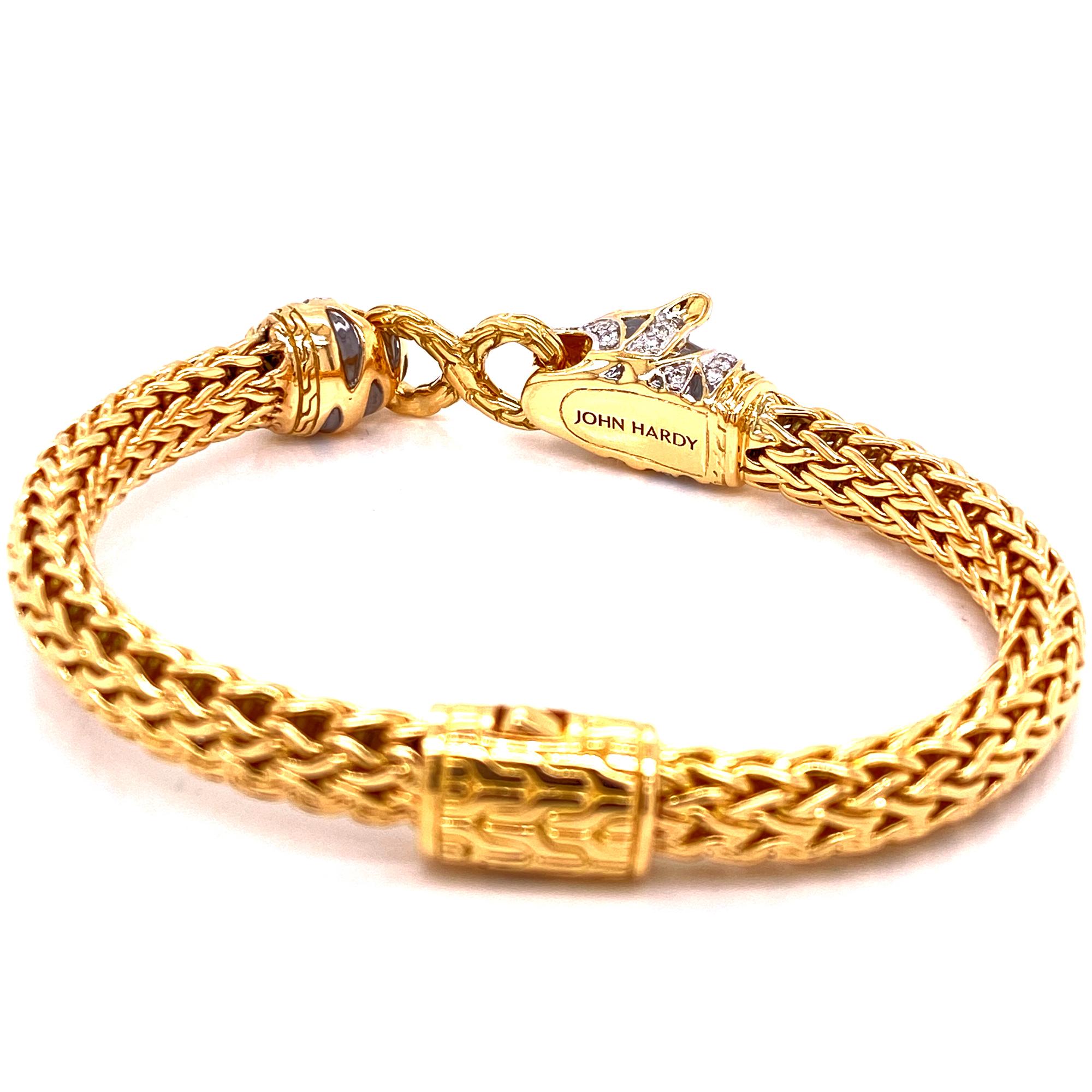 Modern John Hardy Legends Macan Diamond Panther 18 Karat Yellow Gold Bracelet